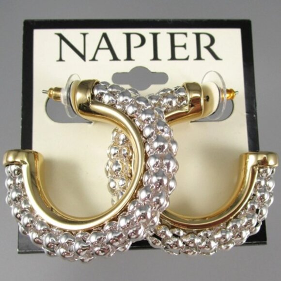 Napier Jewelry - NAPIER Mod/Contemporary Two-Tone Popcorn Textured Bold Hoop Earrings**NEW!